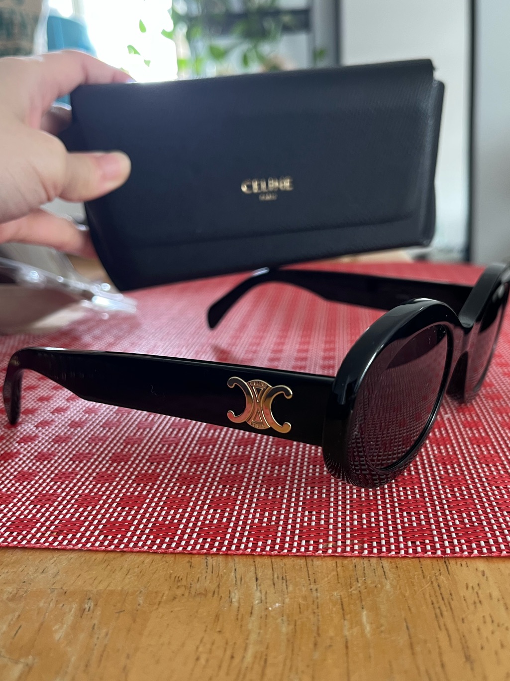 Celine Black Oval Sunglasses With Gold Double-C Logo